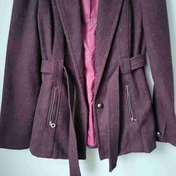 Vintage Tulle Womens Belted Double Breasted Jacket With Zip Pockets Small - Picture 3 of 6